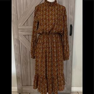 Artlove Paris medium brown floral long sleeve dress